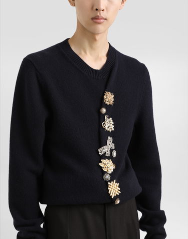 Sweater Dolce & Gabbana Wool Round-Neck Sweater With Jeweled Buttons Sort | GXX91ZJCVWRB0665, 3