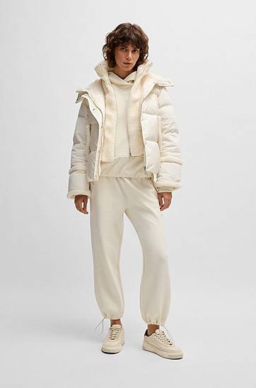 Puffer jakke BOSS Water-Repellent Puffer Jacket with Teddy Trim Hvid | 50524479, 1