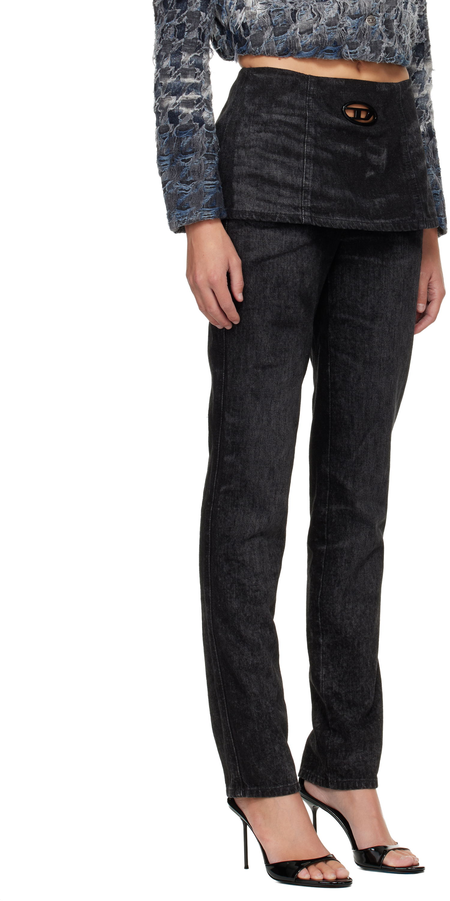 Jeans Diesel D-Hourjian Straight-Leg Washed Denim D-Logo Jeans Sort | A21370 007DB, 1