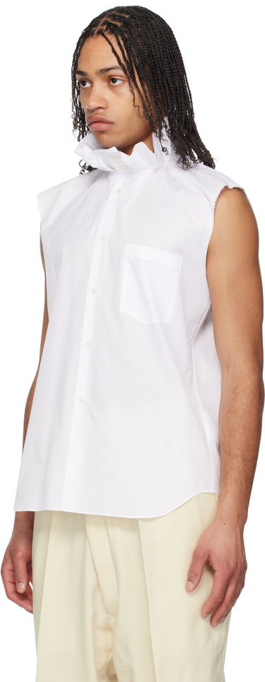 Skjorte Comme des Garçons Comme des Garçons Homme Plus Cotton Sleeveless Shirt with Lace Sleeves Hvid | PO-B029-051, 3