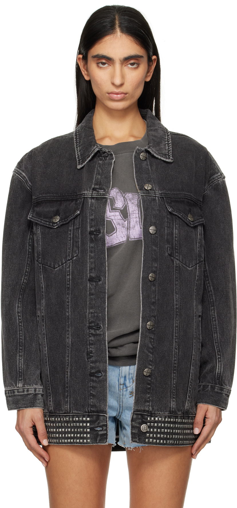 Jakke Ksubi Altar Phoenix Trucker Denim Jacket with Studs Sort | WPS25JK012