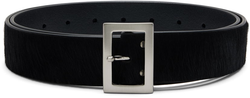 Bælter Rick Owens Calf Hair Square Buckle Belt Concordians Stooges Sort | RR02E1483 LHL