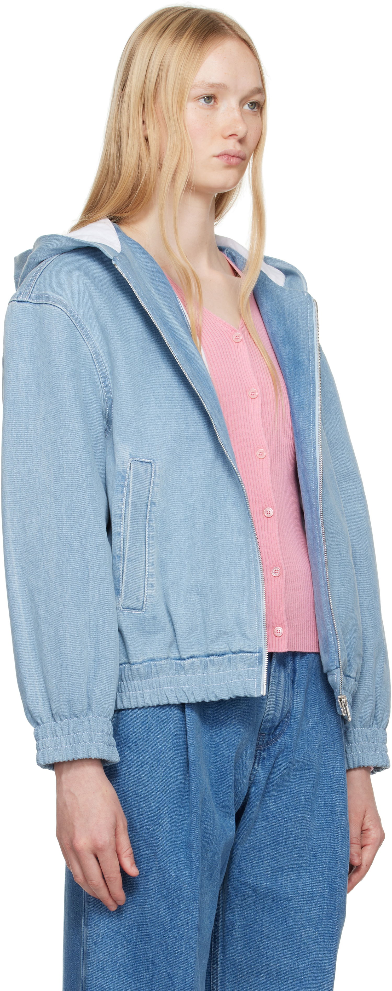 Jakke MAISON KITSUNÉ Maison Kitsuné Zipped Hooded Denim Jacket Blå | OW02103WD4010, 1