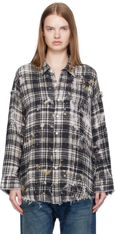 Skjorte R13 R13 Shredded Seam Drop Neck Plaid Shirt Sort | R13WR075-R557B, 0