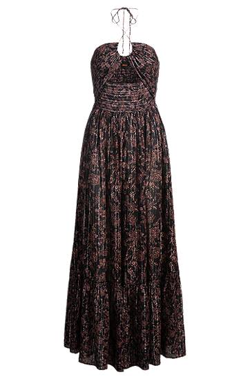 Kjole BOSS Metallic Print Halter Maxi Dress Sort | 50538359, 0