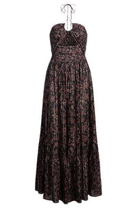 Metallic Print Halter Maxi Dress