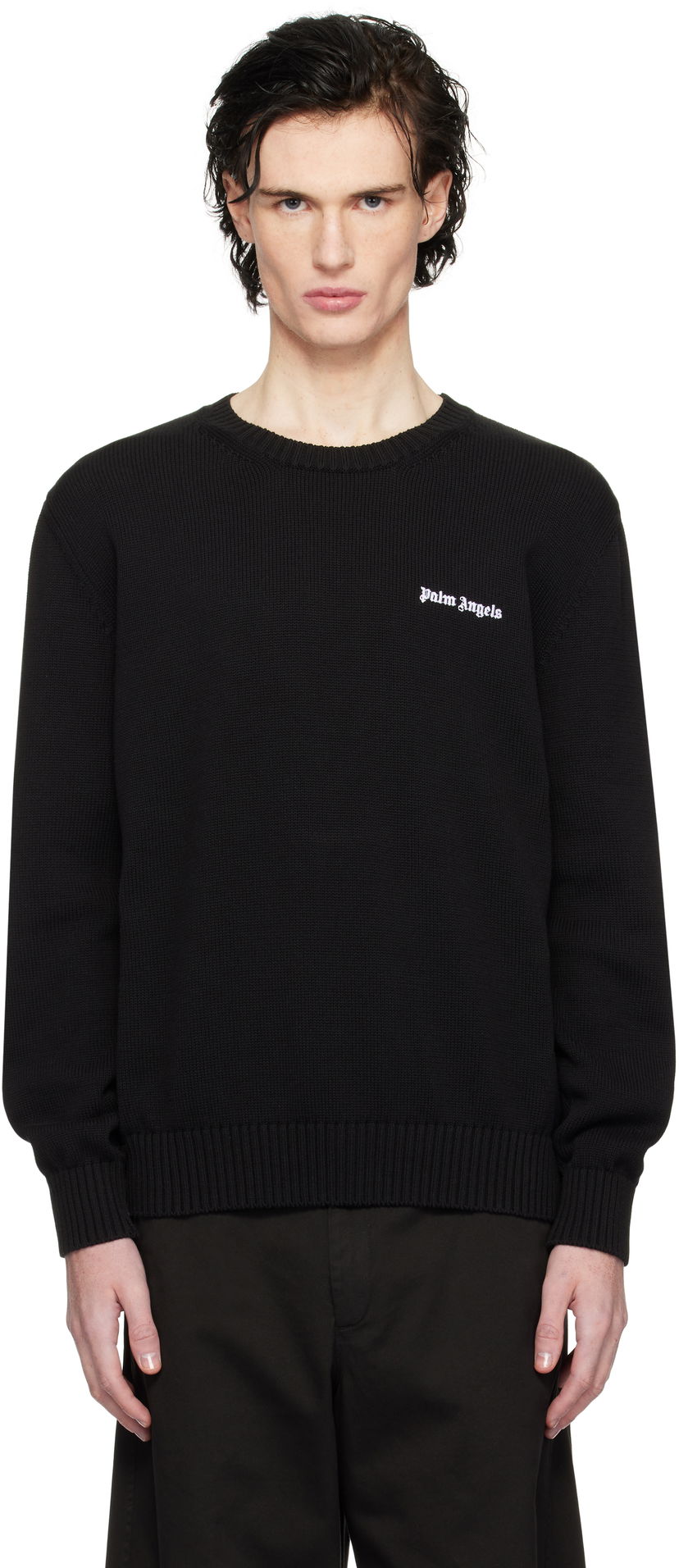 Sweater Palm Angels Logo Embroidered Sweater Sort | PMHE027C99KNI0021003