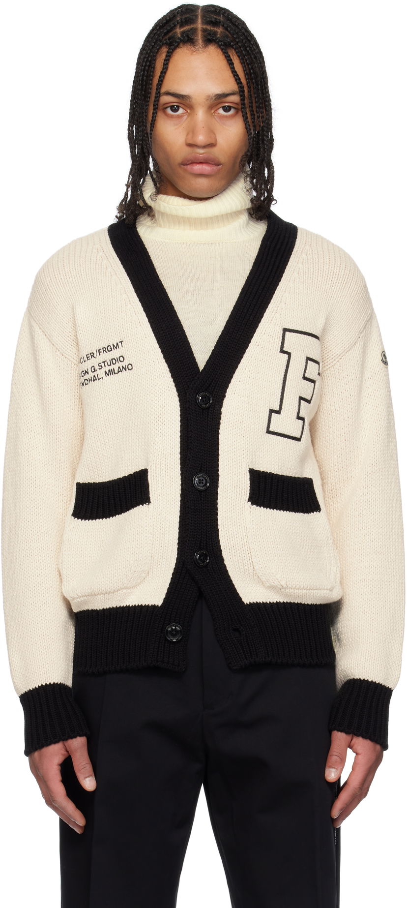 Sweater Moncler Moncler Genius x FRGMT Hiroshi Fujiwara Embroidered Cotton Cardigan Beige | K109U9B00001M5206