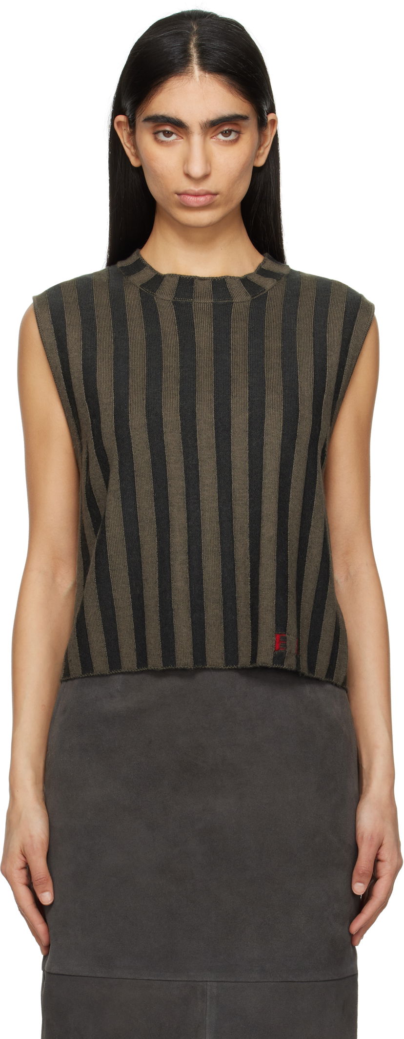 Sweater Eckhaus Latta Eckhaus Latta Striped Knit Tank Top Brun | 8025-EL-PS25-B -