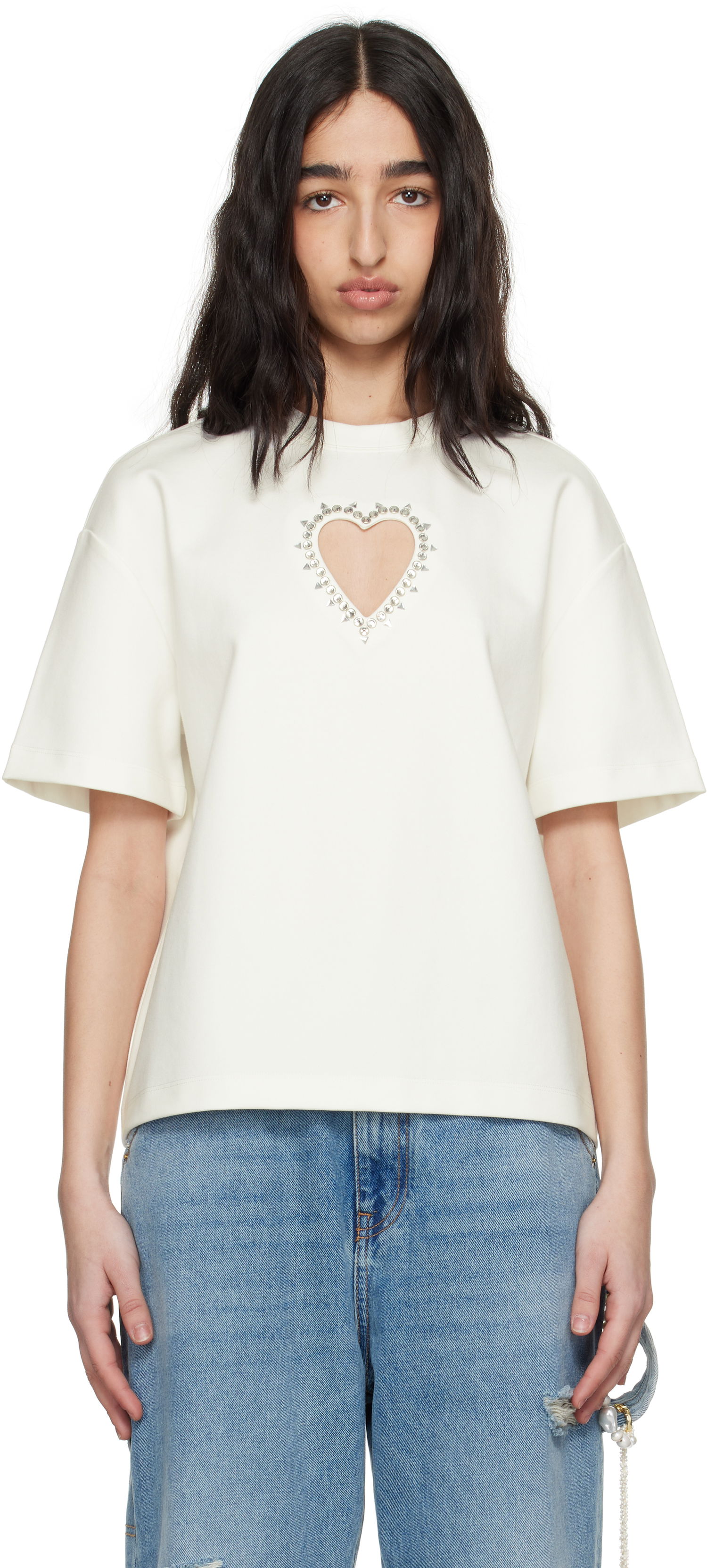 T-shirt Area AREA Crystal Heart Cutout Relaxed T-Shirt Hvid | 0000TS0026FA01, 0