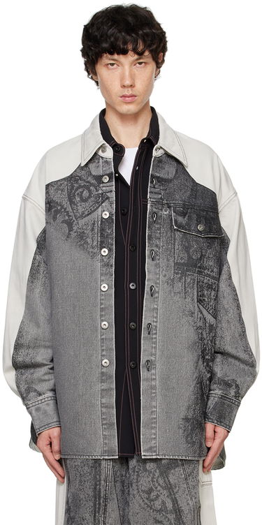 Skjorte Feng Chen Wang Feng Chen Wang Printed Denim Jacket Grå | FUF18JK04B, 0