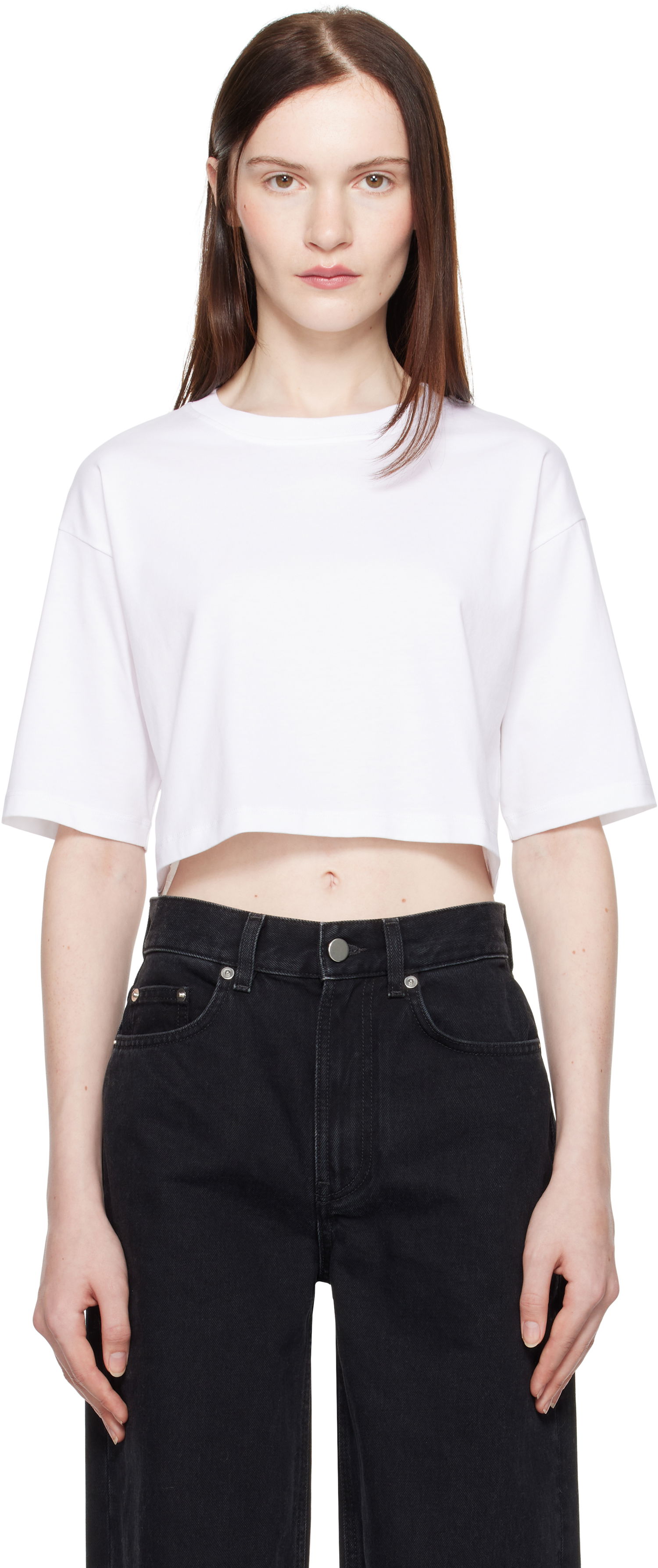 Crop top Loulou de Saison Loulou de Saison Gupo Cropped T-Shirt Hvid | GUPO, 0