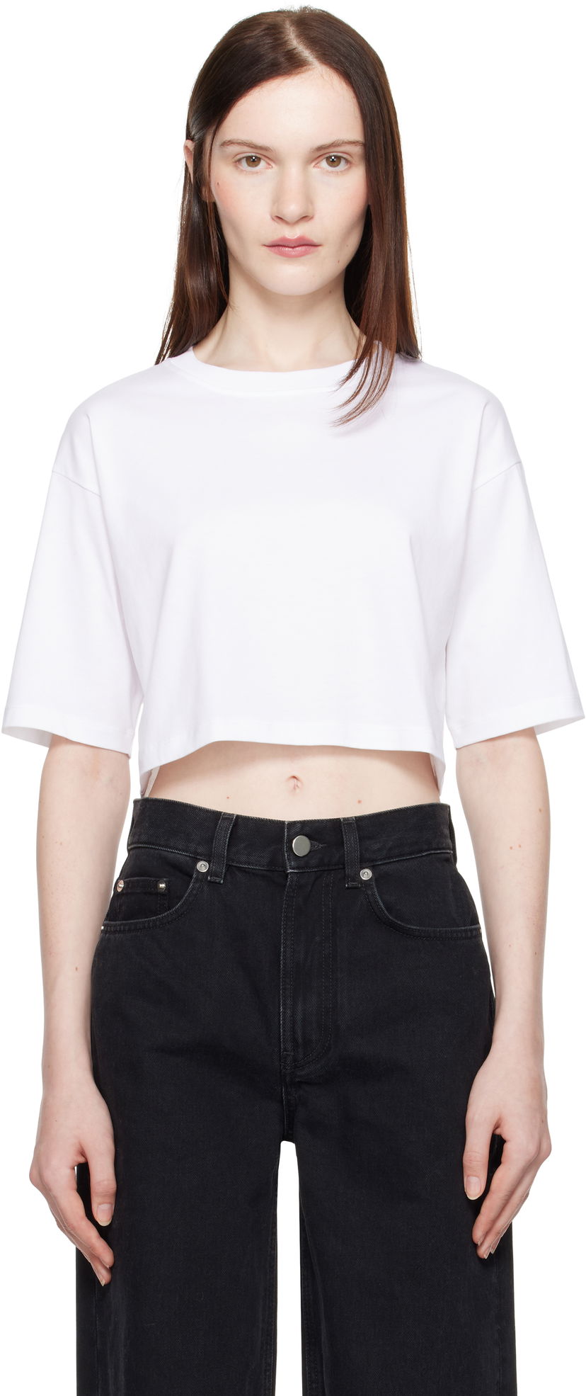 Crop top Loulou de Saison Loulou de Saison Gupo Cropped T-Shirt Hvid | GUPO