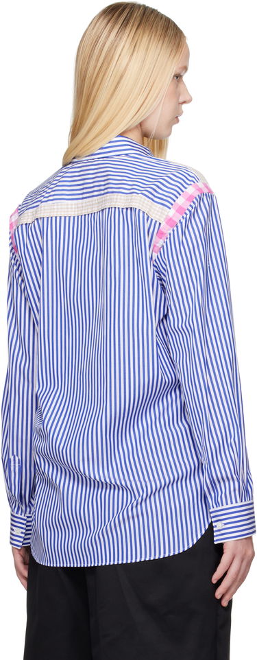 Skjorte Comme des Garçons Comme des Garçons Striped Gingham Trim Shirt Blå | FO-B020-S25, 2