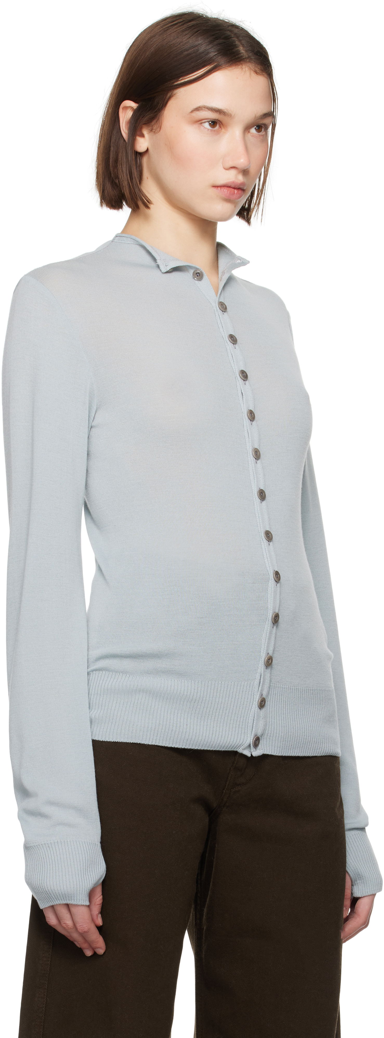 Sweater LEMAIRE Lemaire Fitted Seamless Cardigan Blå | TO1277 LK1032, 1