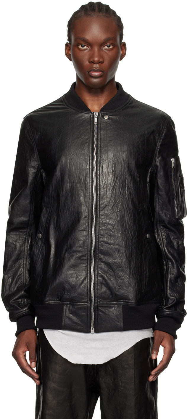 Bomberjakke Rick Owens Porterville Classic Flight Leather Jacket Sort | RU02D6789 LBW, 0