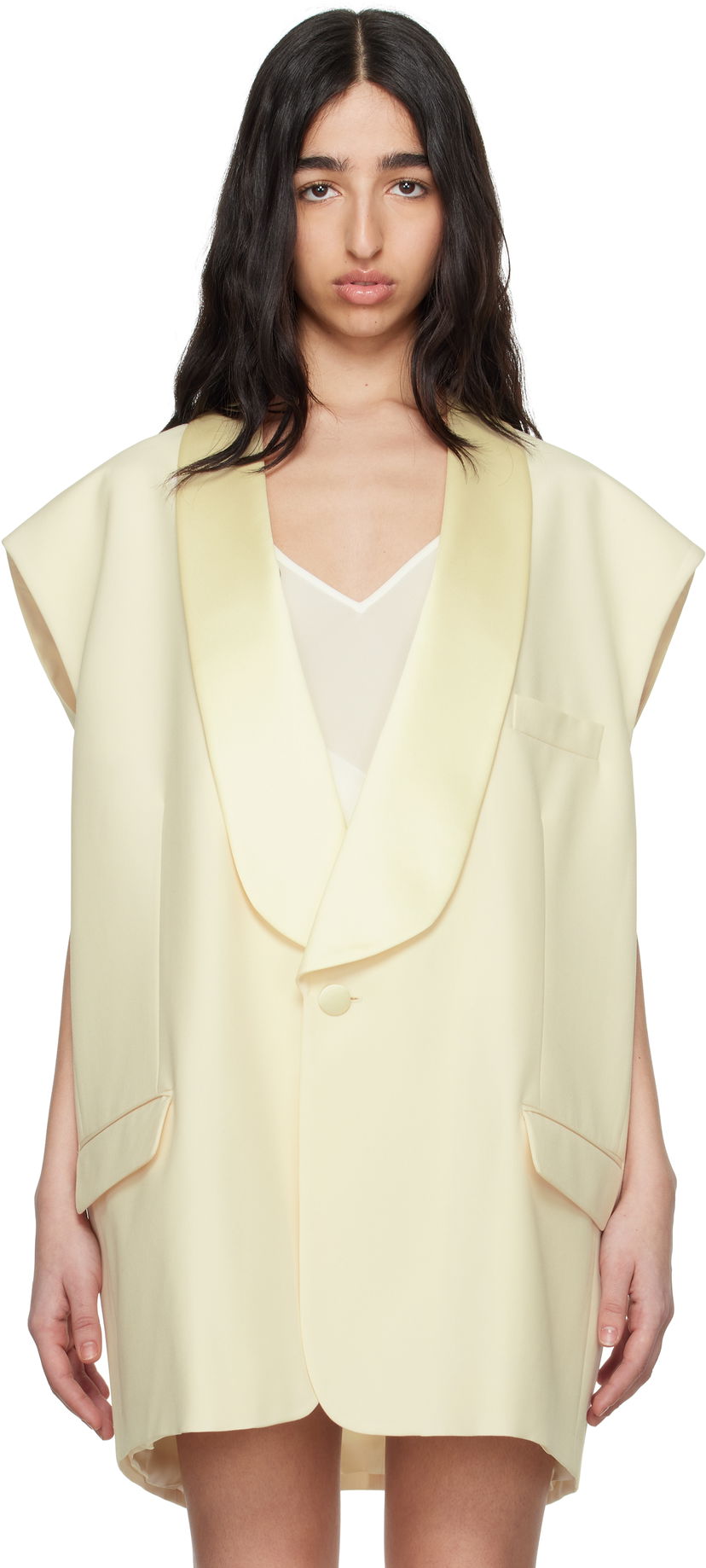 Vest Maison Margiela MM6 Maison Margiela Satin Lapel Vest Gul | S62FB0069 M35436