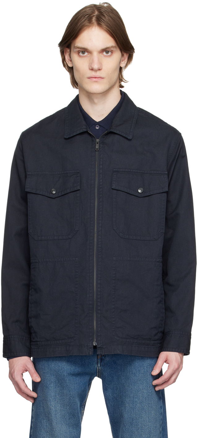 Vindjakke ISABEL MARANT Piezo Zip-Up Cotton-Linen Jacket Mørkeblå | 23PVE0056HA-A1G24H, 0