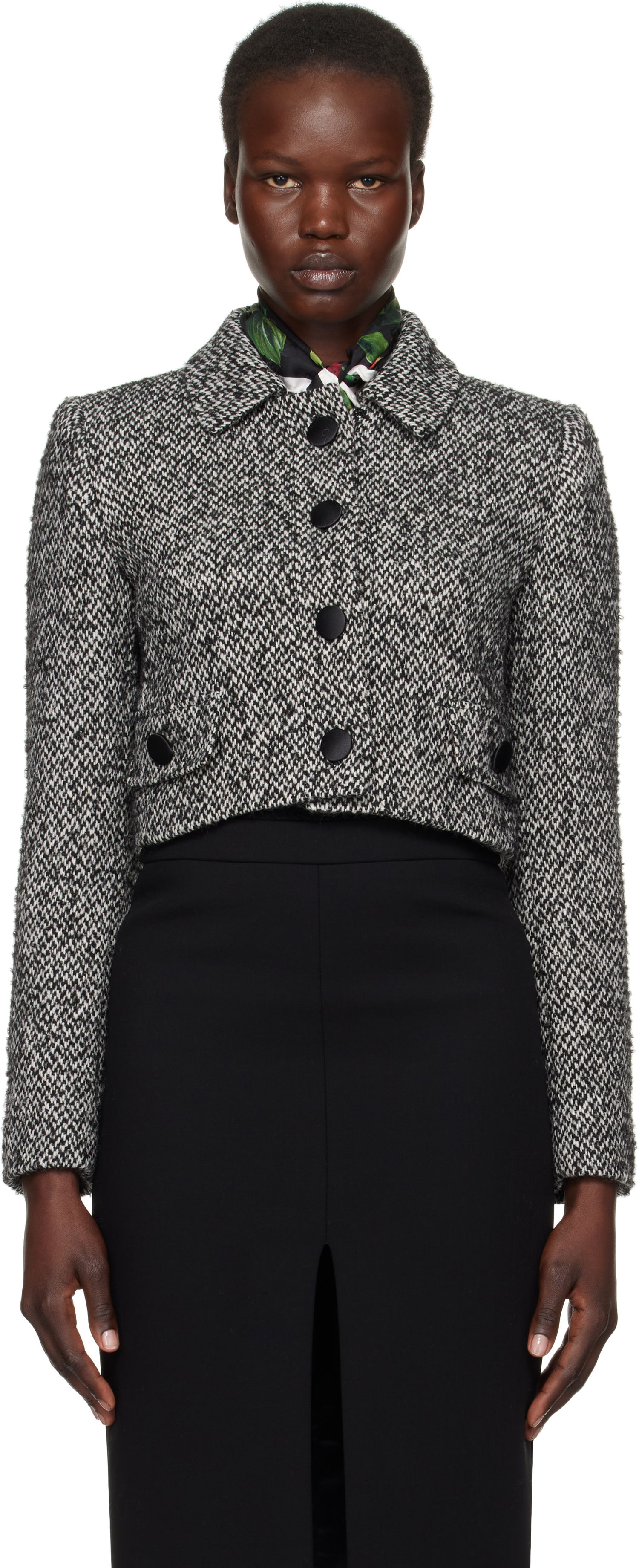 Frakker Dolce & Gabbana Dolce&Gabbana Short Micro-Tweed Jacket Sort | F26K6T GDCNC, 0