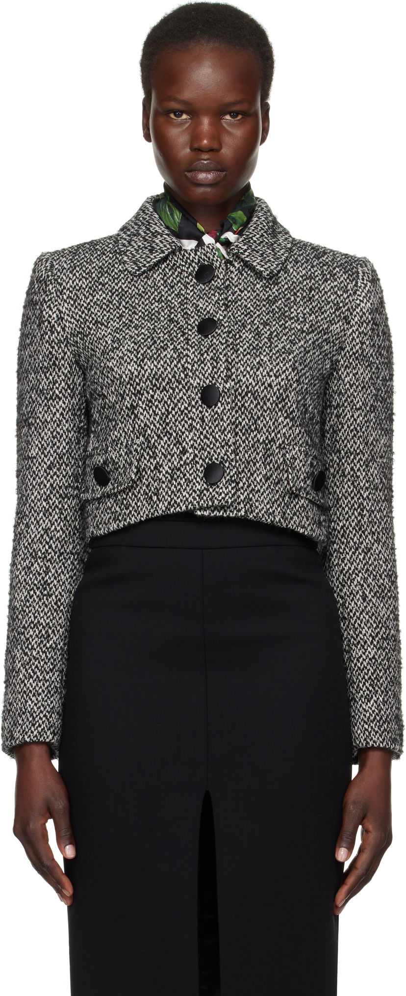 Frakker Dolce & Gabbana Dolce&Gabbana Short Micro-Tweed Jacket Sort | F26K6T GDCNC