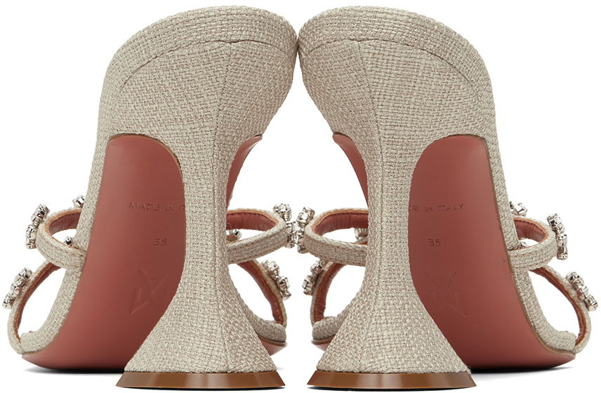 Tilbehør Amina Muaddi Amina Muaddi Lily 95 Heeled Sandals Beige | LILY SLIPPER 95 CL CANVAS, 1