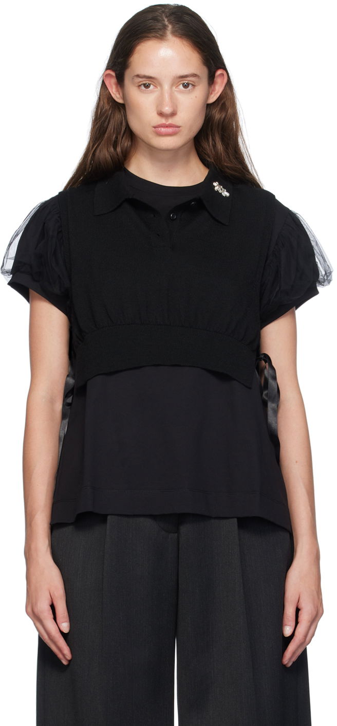 Tanktop Simone Rocha Simone Rocha Embellished Knit Vest Sort | VMK6WB 0646