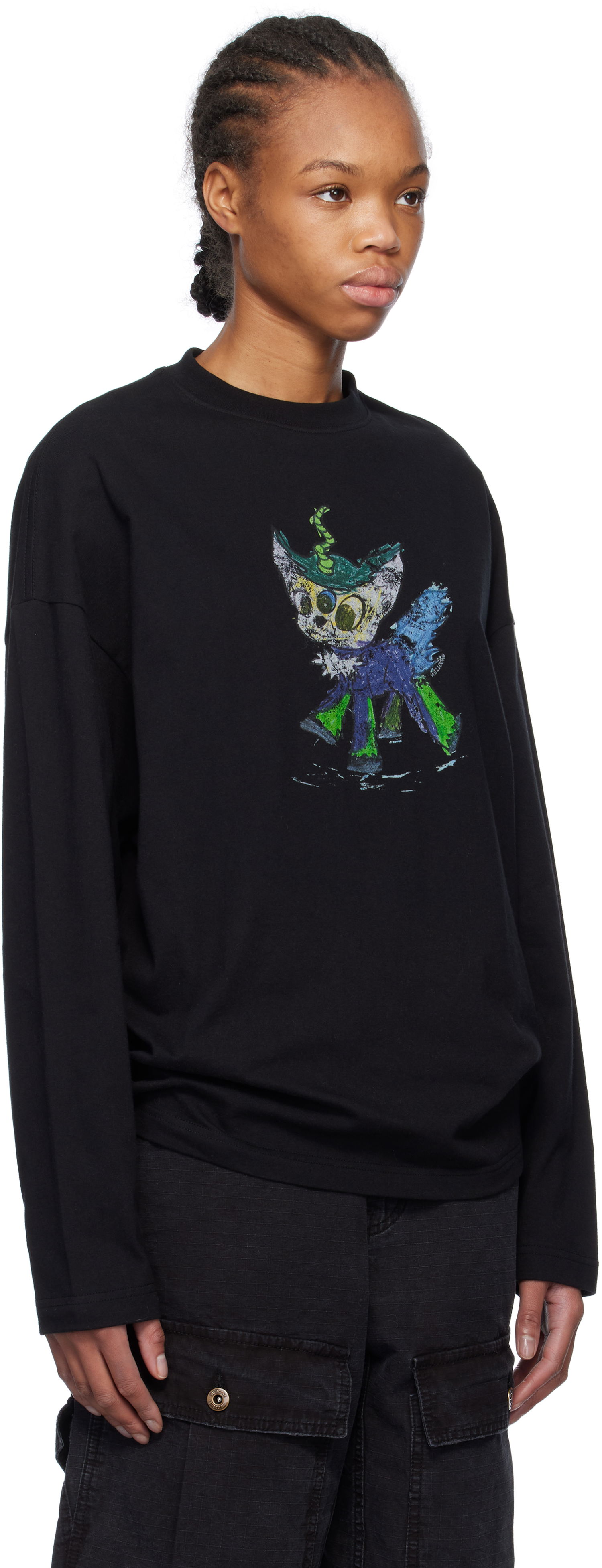 T-shirt We11done We11done Monster Drawing Long Sleeve T-Shirt Sort | WD-TT0-25-745-U-BK, 1