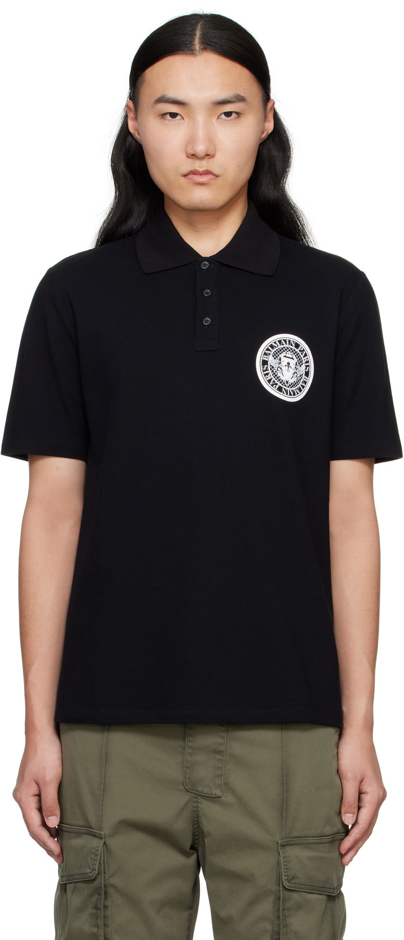 Polo skjorte Balmain Balmain Coin Print Polo Sort | EH1GC026BC94
