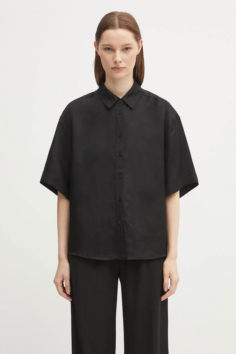Skjorte Anine Bing Anine Bing Coco Relaxed Linen-Blend Shirt Sort | A.07.11130