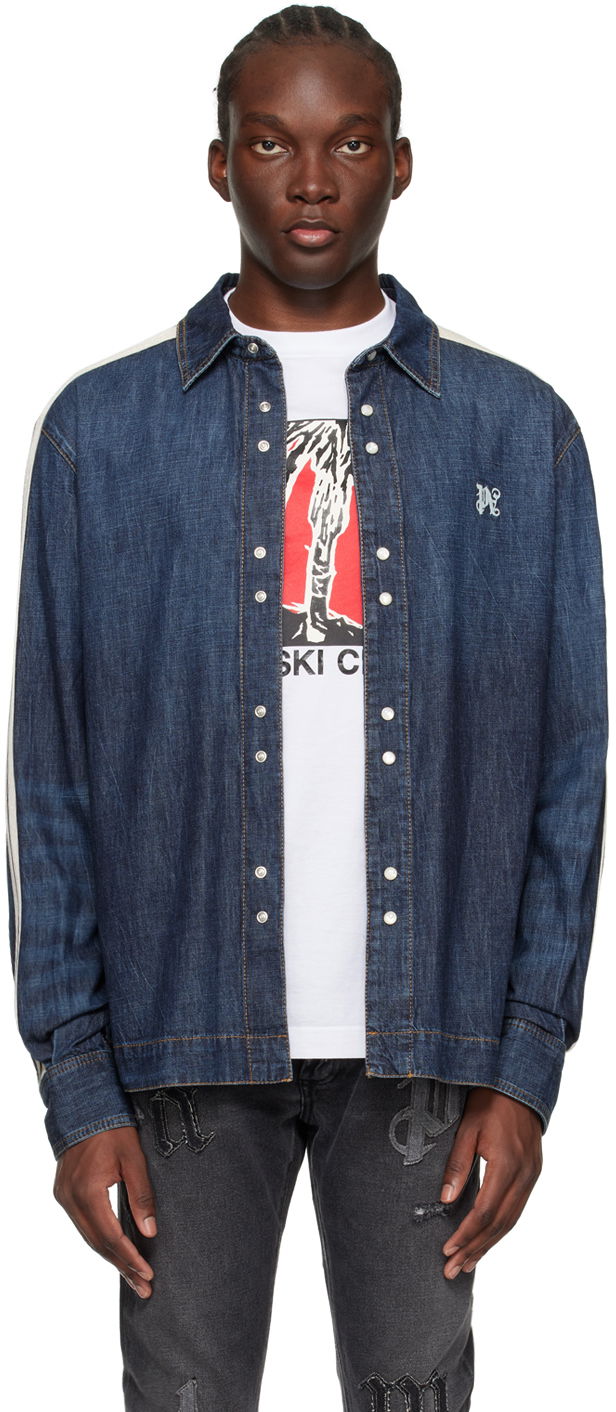 Jakke Palm Angels Monogram Track Denim Jacket Mørkeblå | PMYE049R24DEN0014503, 0