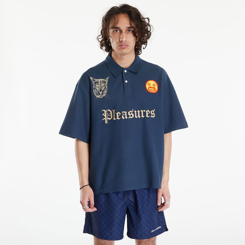 Polo skjorte Pleasures Wyatt Boxy Polo Navy Mørkeblå | P24SU036 NAVY