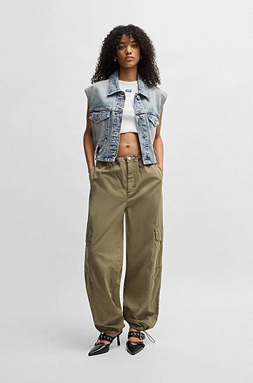 Vest BOSS HUGO Cropped Denim Vest with Tie Belt Blå | 50537493, 1