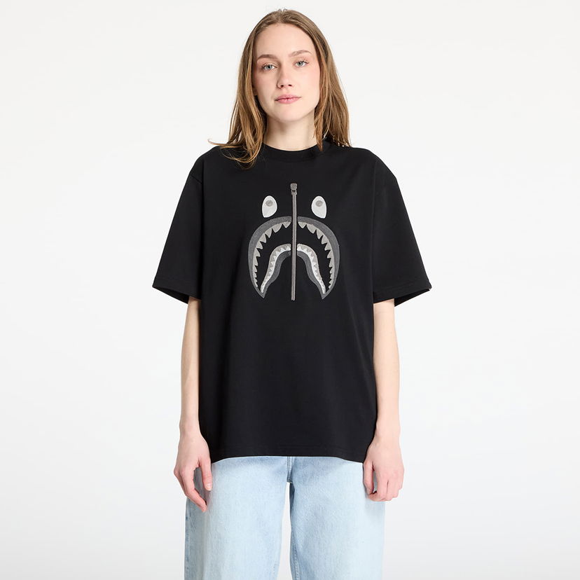 T-shirt BAPE A BATHING APE Chain Stitch Shark Relaxed Fit Tee Sort | 001CSL301343MBLK