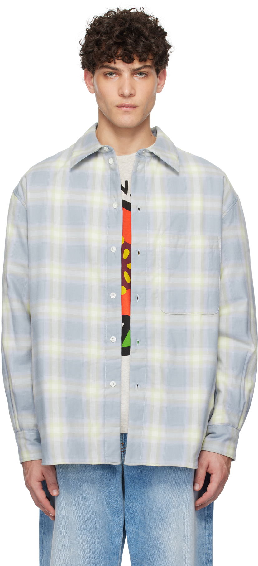 Skjorte KENZO Shadow Check Overshirt Blå | FF58CH5259SB