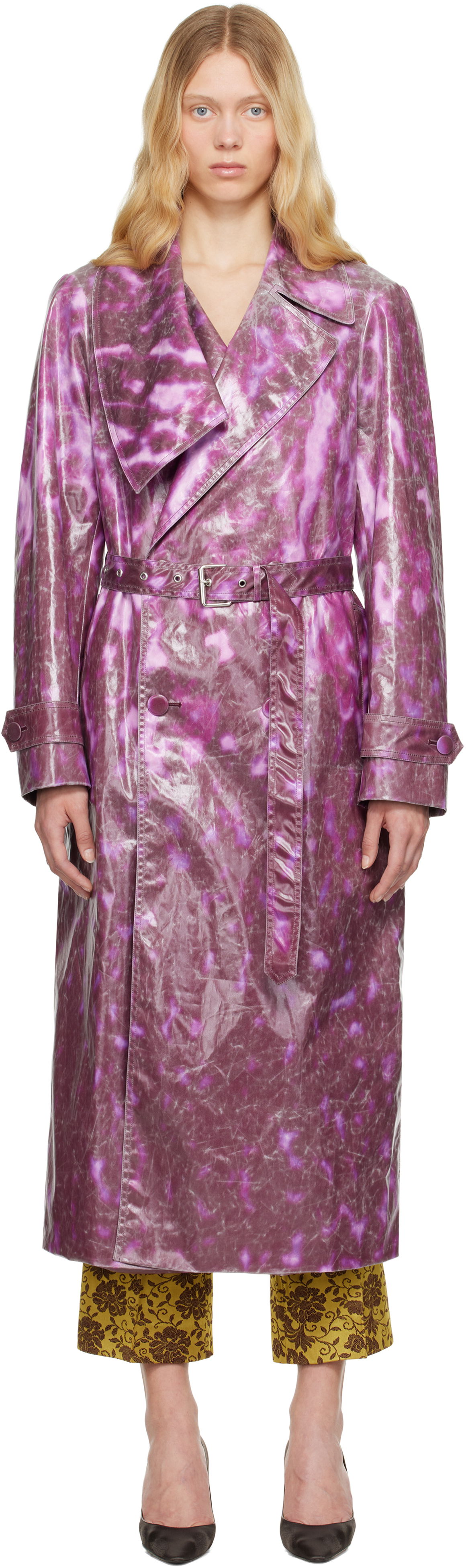 Regnfrakke Dries Van Noten Dries Van Noten Double-Breasted Trench Coat Lilla | 251-010213-1108, 0