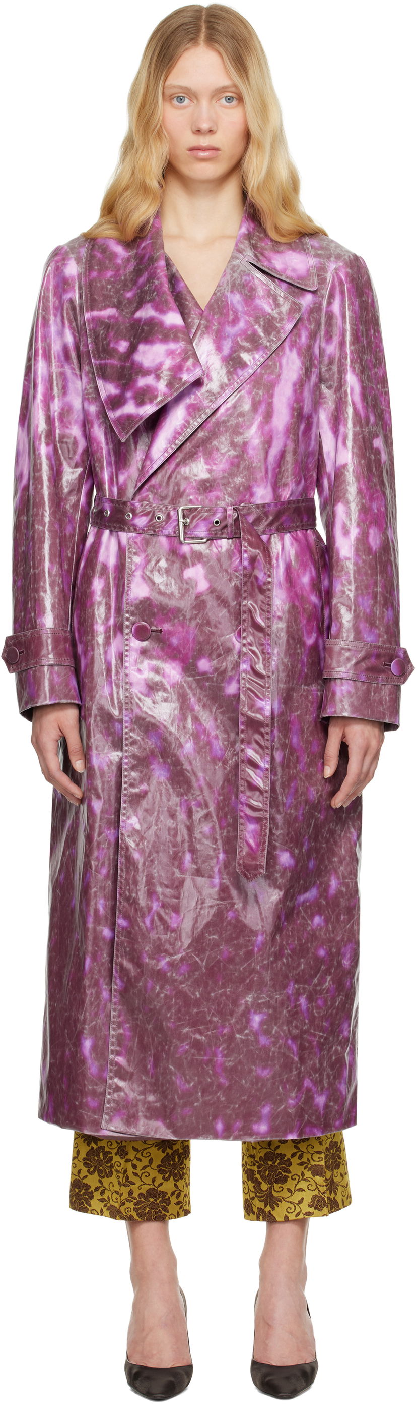 Regnfrakke Dries Van Noten Dries Van Noten Double-Breasted Trench Coat Lilla | 251-010213-1108