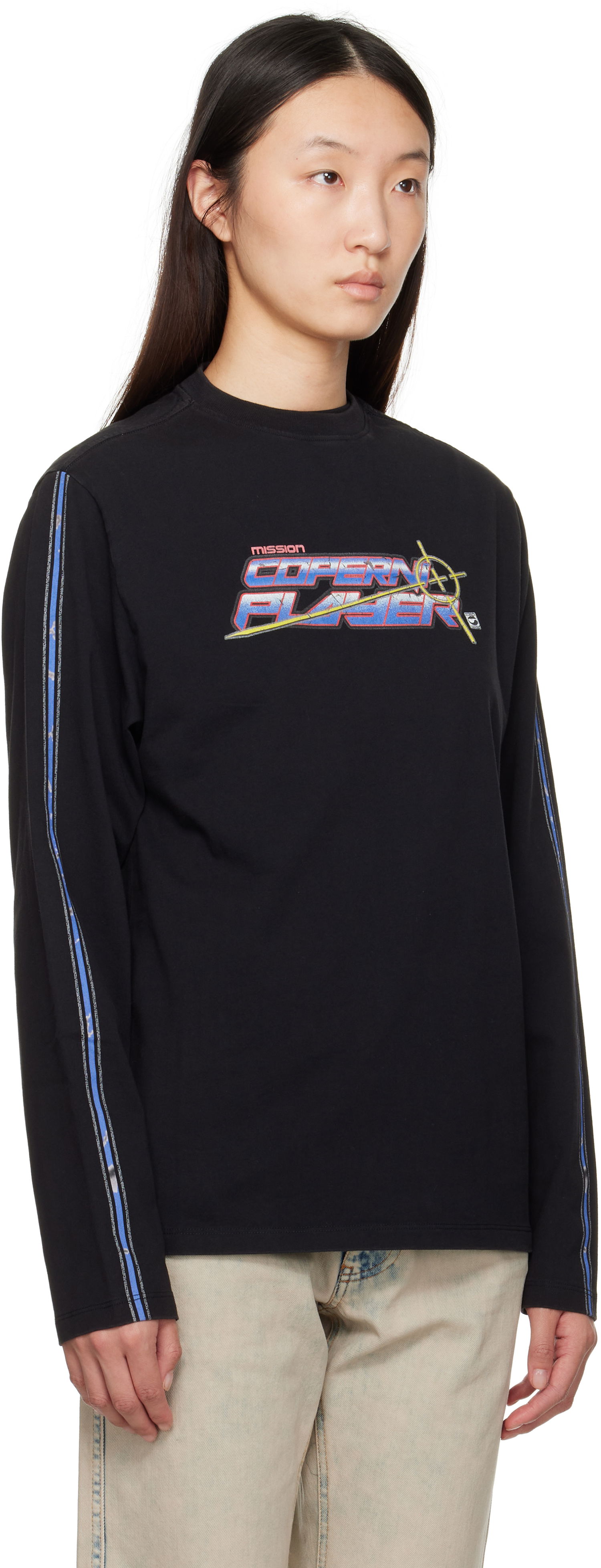 T-shirt Coperni Coperni Slogan Graphic Long Sleeve T-Shirt Sort | COPJS16PF5041, 1