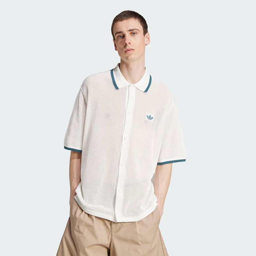 Polo skjorte adidas Originals adidas Originals Button Down Knitted Polo Hvid | KC3526