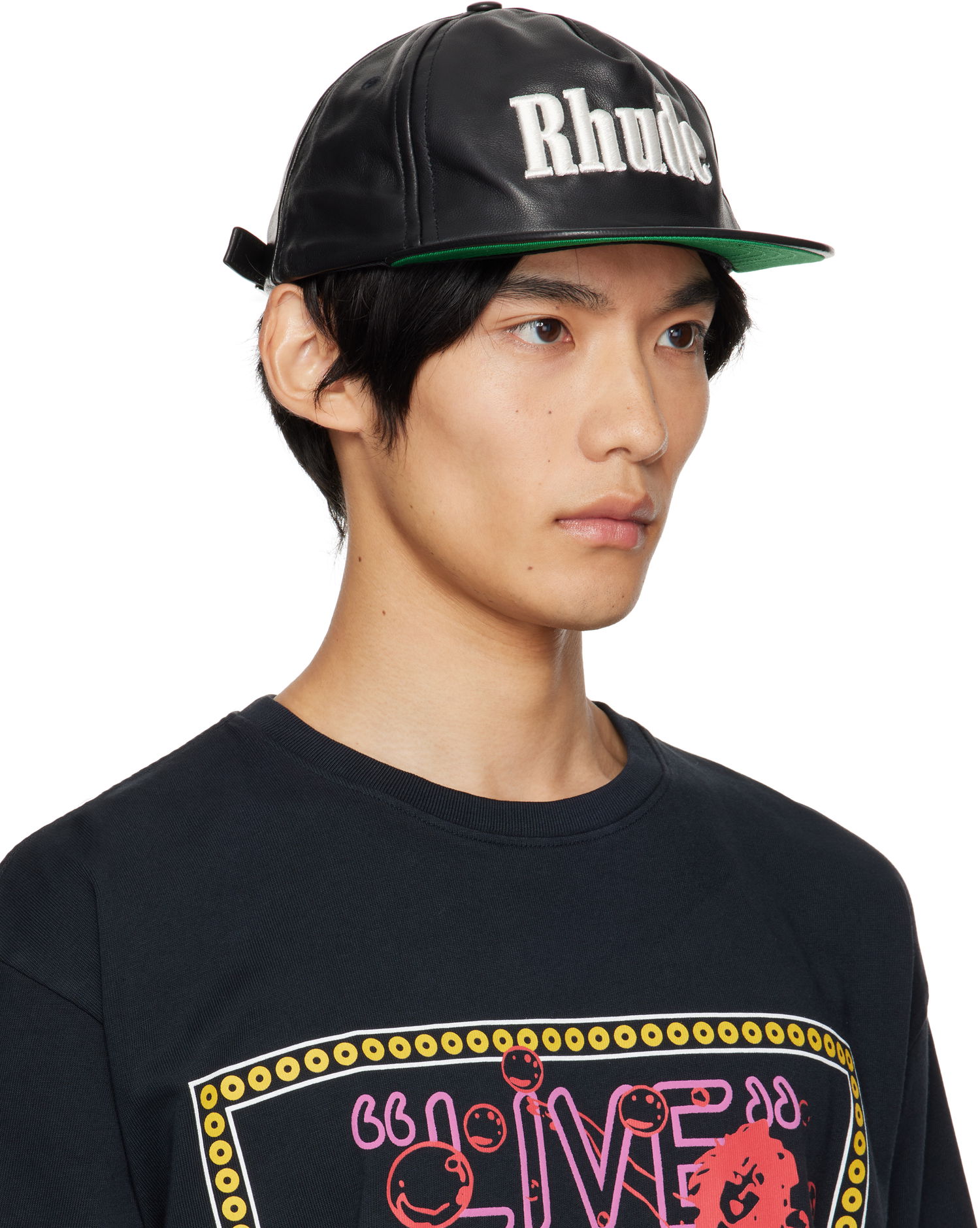 Kasket Rhude Rhude Logo Leather Cap Sort | RHPF25HA01459, 1