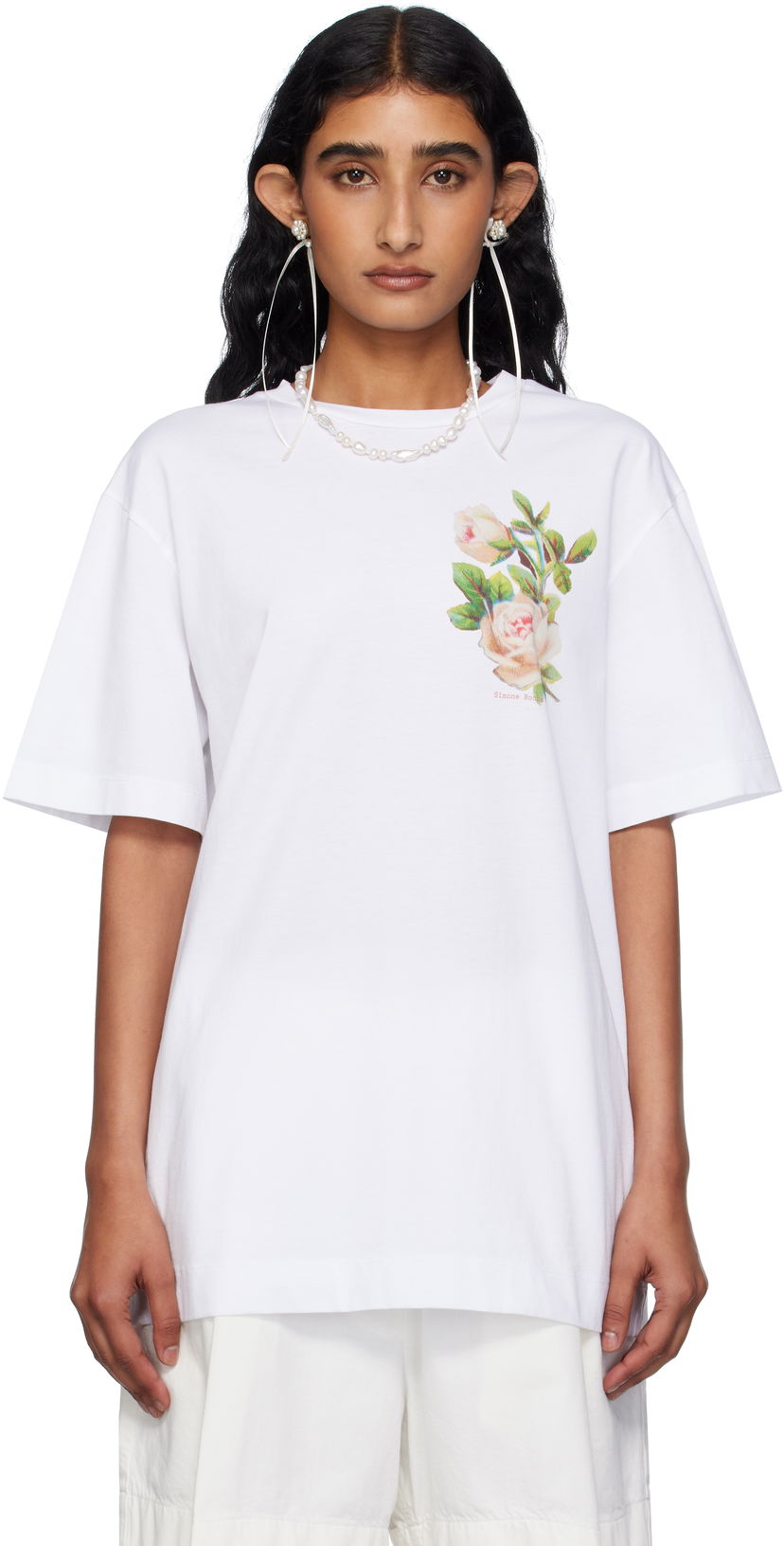 T-shirt Simone Rocha Simone Rocha Rose Bouquet Graphic T-Shirt Hvid | 5195P53-W 0569