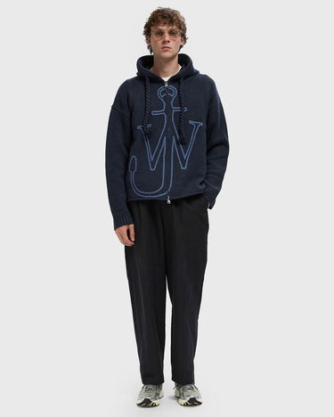 Sweatshirt JW Anderson JW Anderson Anchor Embroidery Knitted Zip Hoodie Mørkeblå | KW1429-YN0412-768, 2
