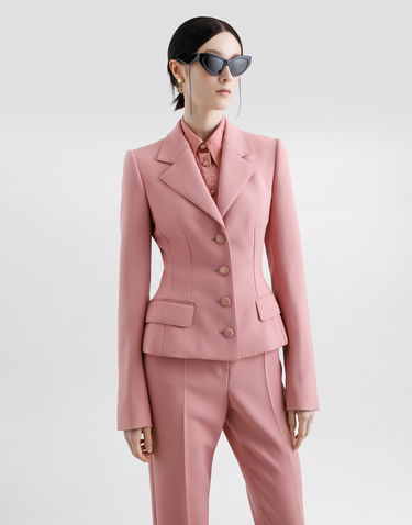 Jakke Dolce & Gabbana Dolce & Gabbana Single-Breasted Wool Crepe Dolce Jacket Lyserød | F27DSTFU2L8F0473, 3