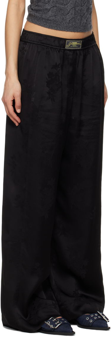 Bukser GANNI GANNI Satin Jacquard Trousers Sort | W0383, 1