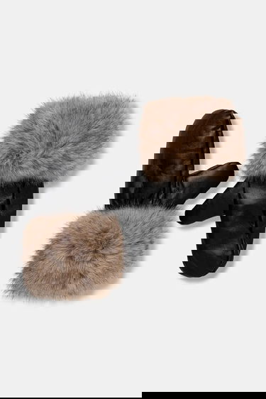 Handsker STAND STUDIO Jane Leather Mittens with Faux Fur Cuffs Sort | 66564.9398, 0