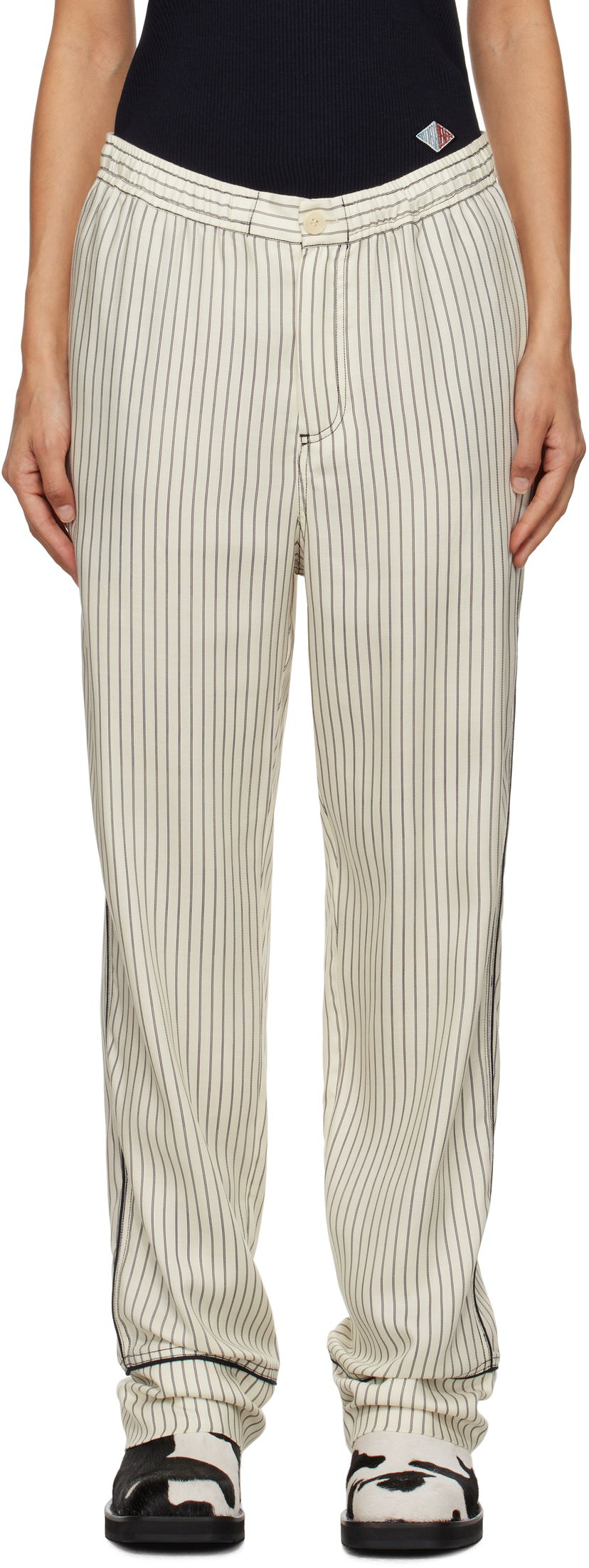 Bukser Soulland Pinstriped Straight-Leg Trousers Hvid | 42049-1259