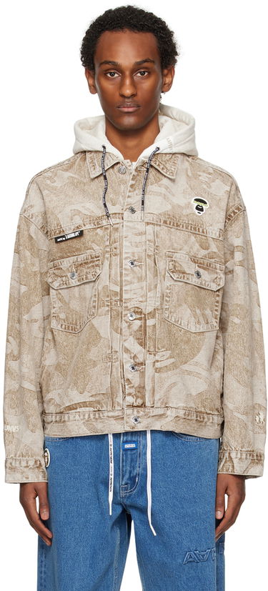 Jakke AAPE by A Bathing Ape AAPE by A Bathing Ape Lightweight Denim Jacket with Hood Beige | AAPLJM7588XXLBGX, 0