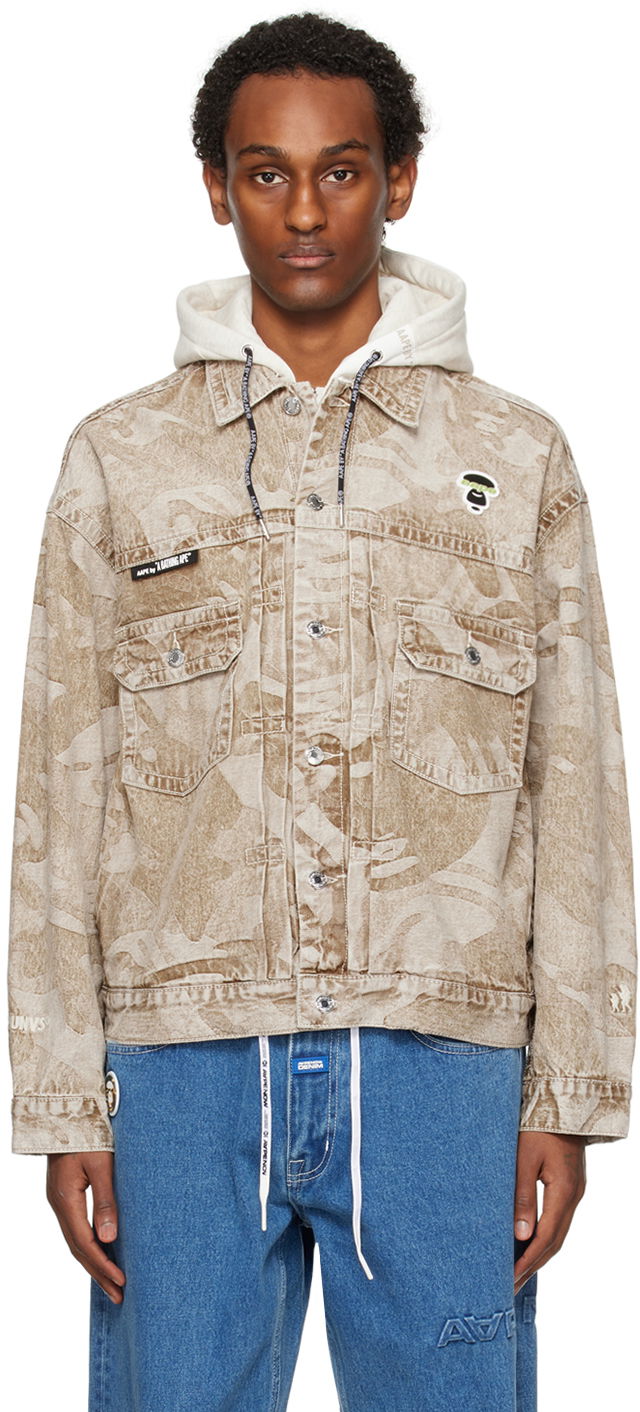 Jakke AAPE by A Bathing Ape AAPE by A Bathing Ape Lightweight Denim Jacket with Hood Beige | AAPLJM7588XXLBGX