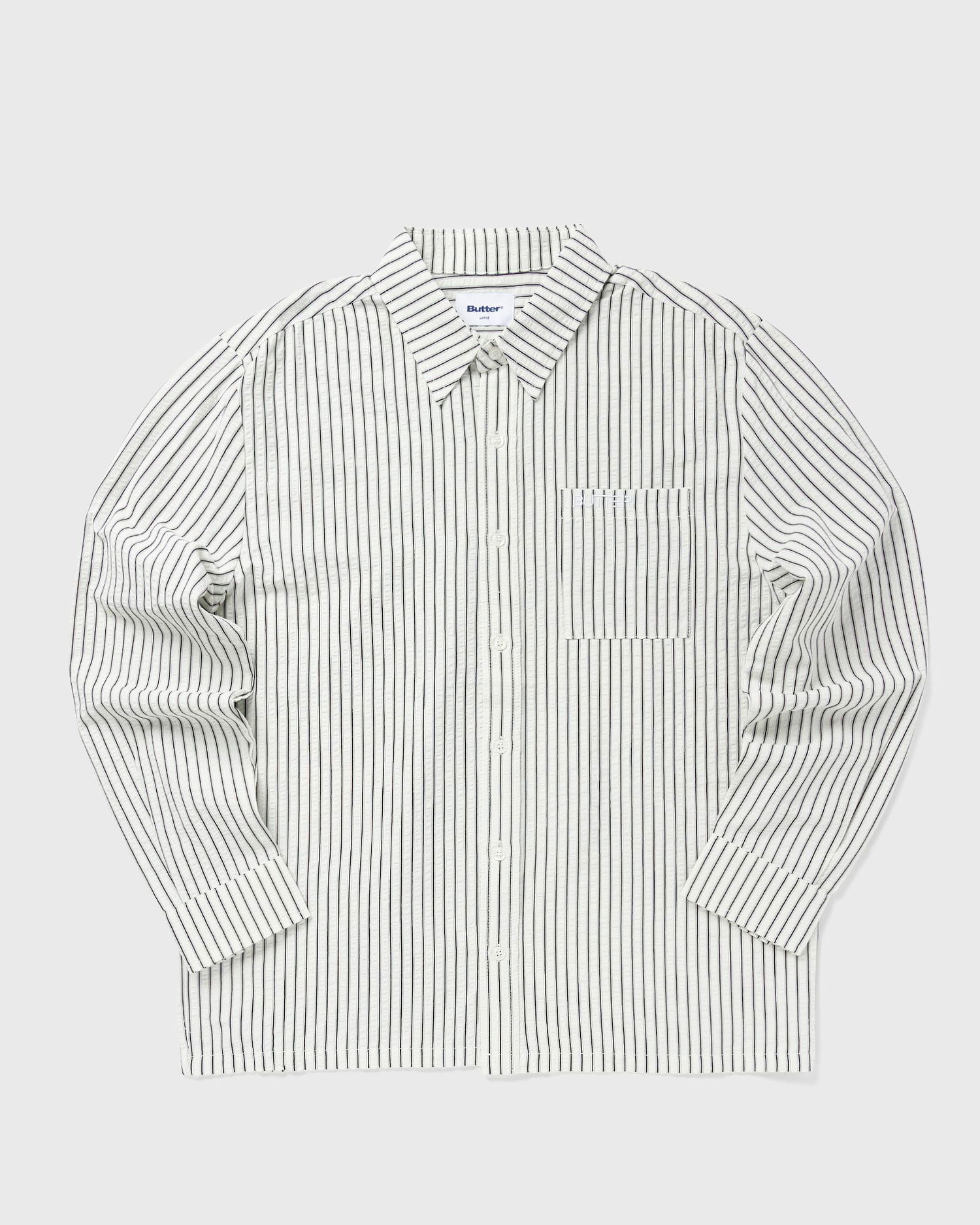 Skjorte Butter Goods Pinstriped Long-sleeve Collared Shirt Hvid | P25167, 0