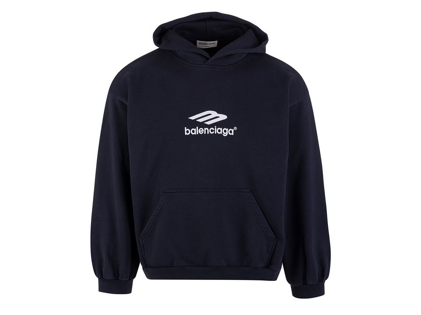 Sweatshirt Balenciaga 3B Sport Embroidered Hoodie Navy Blue Mørkeblå | 697874TMVA60396