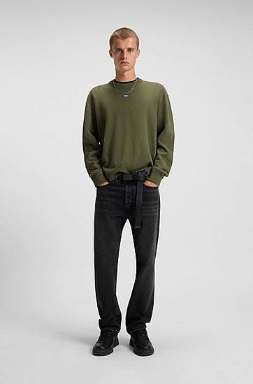 Sweater BOSS Relaxed-fit sweater with logo badge Grøn | 50543784, 1